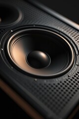 Aufkleber - A close-up view of a speaker placed on a table. Suitable for various audio-related projects