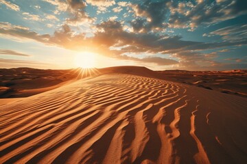 Poster - A beautiful sunset scene with the sun setting over the sand dunes. Perfect for travel and nature themes