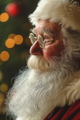 Canvas Print - A close up shot of a person dressed in a Santa suit. Perfect for holiday-themed projects and Christmas promotions