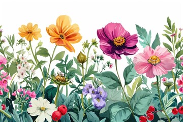 Aufkleber - A group of vibrant and colorful flowers on a clean white background. Perfect for adding a pop of color to any project or design