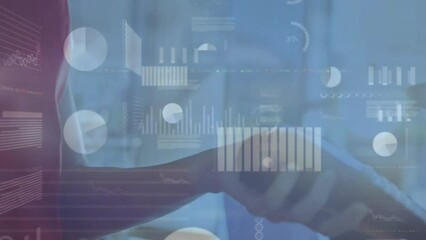 Poster - Animation of data processing over caucasian man paying with smartphone