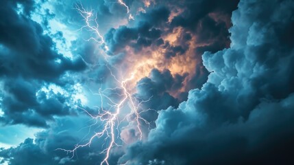 Poster - A picture of a sky with dramatic clouds and lightning. Perfect for adding excitement and intensity to any project