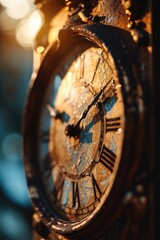 Poster - A detailed close-up of a clock with Roman numerals. Suitable for time-related concepts and design elements