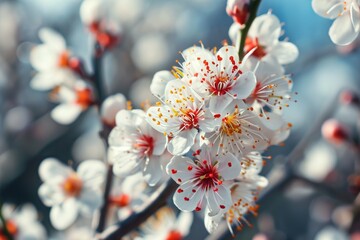 Aufkleber - A close-up view of a bunch of flowers growing on a tree. This image can be used to add a touch of nature and beauty to any project