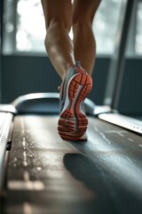 Poster - A close-up of a person running on a treadmill. Can be used to depict fitness, exercise, or health-related concepts