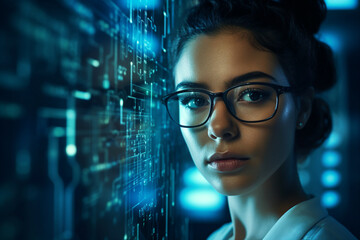 Poster - Successful Male Female Data Center IT Specialist Computer technologies Generative AI picture
