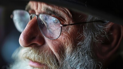 Canvas Print - A close-up photograph of a man wearing glasses and a hat. This image can be used for various purposes