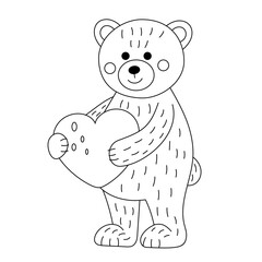 Wall Mural - Teddy bear and heart. Illustration for Valentine's day. Linear drawing for coloring.