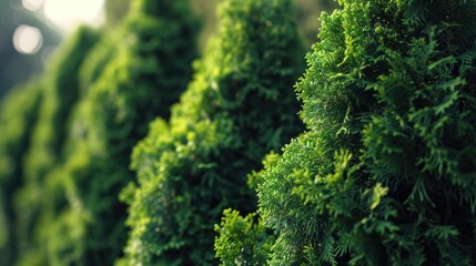 Aufkleber - A close-up view of a row of vibrant green bushes. Ideal for adding a touch of nature to any project