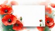 A white card with space for text surrounded by red poppy flowers