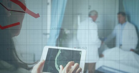 Poster - Animation of data processing over diverse male and female doctors in hospital