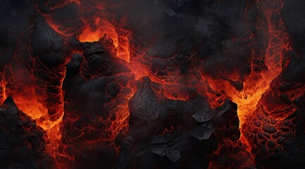 Illustration of hot volcanic rock with red magma flowing in the cracks