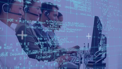 Poster - Animation of data processing over diverse colleagues using phone headsets and computers