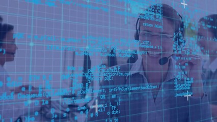 Poster - Animation of data processing over diverse colleagues using phone headsets and computers
