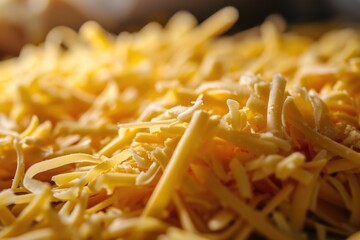 Poster - A pile of shredded cheese sitting on top of a table. Suitable for food-related projects