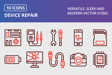 Device Repair Thick Line Two Colors Icons Set