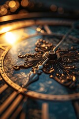 Poster - A close up of a clock face with lights in the background. Perfect for time-related concepts or creating a sense of urgency in design projects