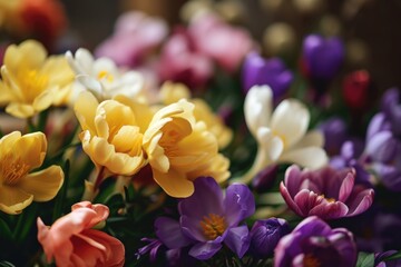 Poster - A close-up view of a vibrant bunch of flowers. Perfect for adding a pop of color to any project or design