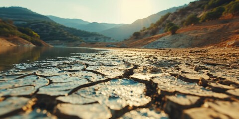 Poster - A scenic view of a lake and mountains taken from ground level. This picture can be used for various purposes