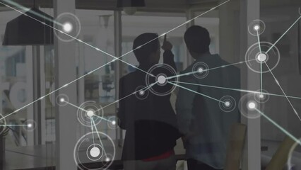 Aufkleber - Animation of network of connections over diverse colleagues discussing work in office
