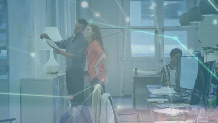 Poster - Animation of network of connections over diverse colleagues discussing work in office
