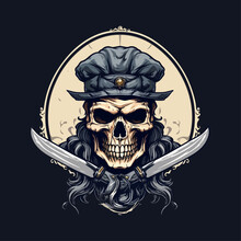 Design Horror Skull Head Tattoo Pirates Emblem Vector Graphic Illustration 