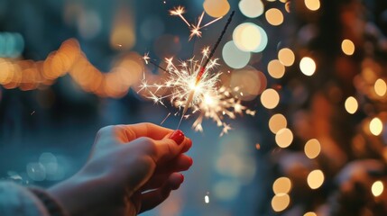 Aufkleber - A person holding a sparkler in their hand. Perfect for celebrations and festive occasions
