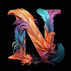 Wall Mural - The letter n is made up of colored feathers.