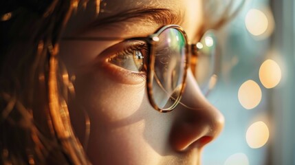 Aufkleber - A close-up view of a person wearing glasses. Suitable for various professional and academic concepts