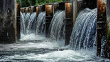 Fototapeta  - the dam flows dirty water