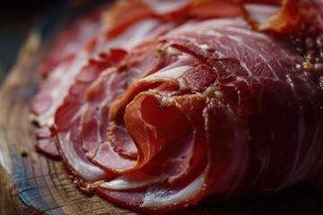 Poster - A close up of a piece of meat on a cutting board. Suitable for food-related projects