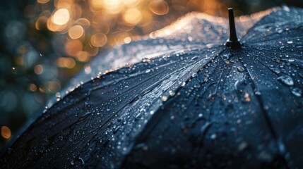 Aufkleber - A detailed close-up view of an umbrella with water droplets on its surface. This image captures the beauty and intricacy of the water droplets, creating a visually appealing and refreshing scene.