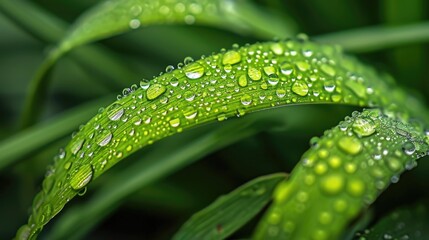 Wall Mural - A close up of a leaf with water droplets on it.