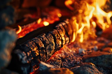 Aufkleber - A close-up view of a fire burning in a fireplace. Perfect for adding warmth and ambiance to any project