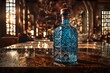 precious ornamented crystal blue liquor decanter