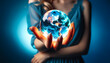Main de femme Saisissant un Globe Terrestre idéal pour articles sur le climat, la terre, l’environnement, la technologie, l'écologie, l'espace, l'univers