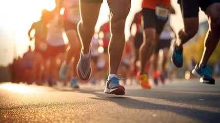 Group of Men Runners Legs in a Road Race