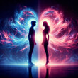 Twin flame couple. Soulmates. The concept of magical, esoteric, tantric, spiritual love. Connection between souls. Illustration for websites and much more. Created using generative ai tools