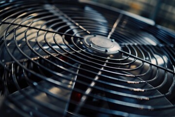 Poster - A close-up view of a table fan. This versatile image can be used to depict various concepts related to cooling, ventilation, and comfort