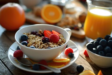 Poster - A delicious bowl of oatmeal topped with fresh berries and slices of orange. Perfect for a healthy breakfast or snack
