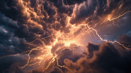Poster - A powerful lightning storm captured in the sky. This image can be used to depict the intensity and beauty of a natural phenomenon.