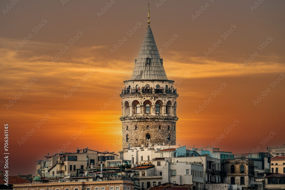Galata (Kulesi) tower, a historical building with a view of Karaköy in ...