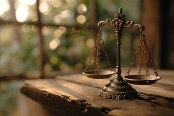Aufkleber - A scale sitting on top of a wooden table. Perfect for measuring and weighing objects.