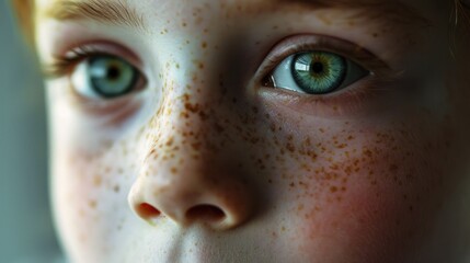 Aufkleber - A close-up view of a child with freckles on their face. This versatile image can be used for various purposes