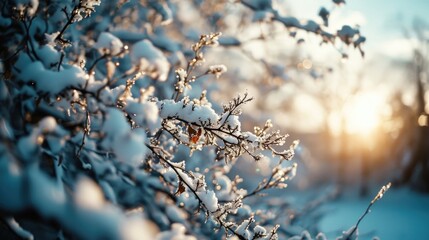 Poster - A beautiful snow-covered tree with the sun shining in the background. Ideal for winter-themed designs or nature-related projects