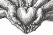 A simple drawing of hands holding a heart. Suitable for various uses