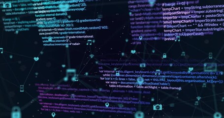 Poster - Animation of networks of connections, data processing and ai icons