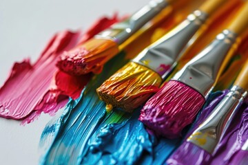 Poster - A close-up view of a bunch of paint brushes. Perfect for artists, painters, and art enthusiasts. Can be used to represent creativity, art supplies, or the process of painting