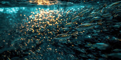 Poster - Fish swimming together in the vast ocean. Perfect for aquatic themes and marine life illustrations