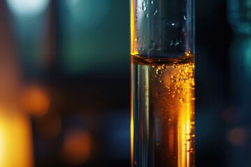 Poster - A glass filled with liquid sitting on top of a table. Suitable for various uses